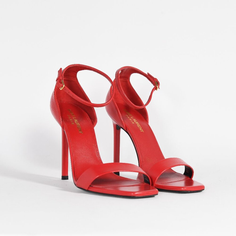 Saint Laurent Amber 85 Red Leather Sandals – Iconic and Elegant Design